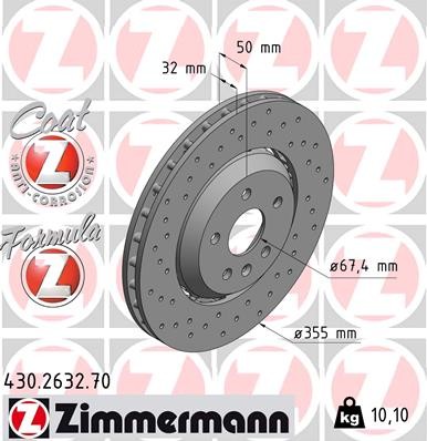 ZIMMERMANN FORMULA Z COAT Z 430.2632.70 Brake disc 355x32mm, 6/5, 5x120, Vented, Perforated, two-part brake disc, Coated, Alloyed/High-carbon