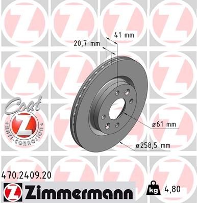 ZIMMERMANN COAT Z 259x21mm, 6/4, 4x100, internally vented, Coated Ø: 259mm, Rim: 4-Hole, Brake Disc Thickness: 21mm Brake rotor 470.2409.20 buy