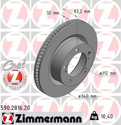 ZIMMERMANN COAT Z 340x32mm, 7/5, 5x150, internally vented, Coated Ø: 340mm, Rim: 5-Hole, Brake Disc Thickness: 32mm Brake rotor 590.2816.20 buy