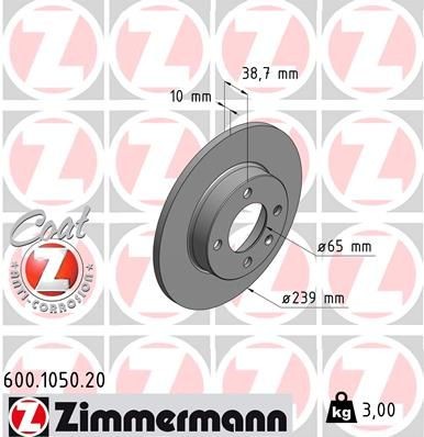Original ZIMMERMANN Brake disc 600.1050.20 for AUDI 80