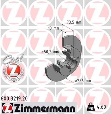 ZIMMERMANN COAT Z 600.3219.20 Brake disc 226x10mm, 4/4, 4x100, solid, Coated