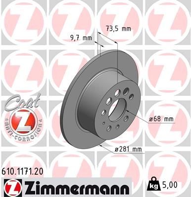 ZIMMERMANN COAT Z 281x10mm, 9/5, 5x108, solid, Coated Ø: 281mm, Rim: 5-Hole, Brake Disc Thickness: 10mm Brake rotor 610.1171.20 buy