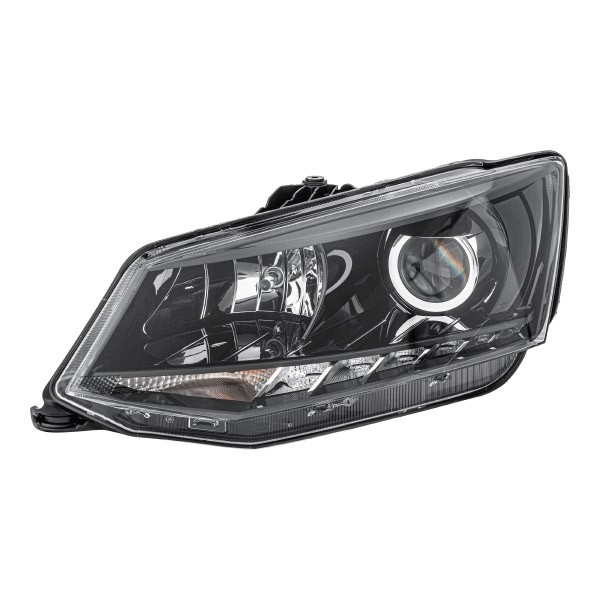 HELLA 1EL 011 824-211 Headlight Left, H7/H7, WY21W, DE, Dual Headlight, Halogen, 12V, with high beam, with daytime running light (LED), with indicator, with low beam, with position light, for right-hand traffic, with motor for headlamp levelling, with bulbs