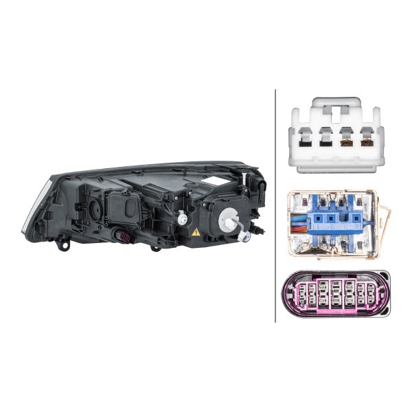 HELLA 1EL 011 937-321 Headlight Right, WY21W, W21/5W, Gas Discharge Lamp, Bi-Xenon, DE, with indicator, with low beam, with daytime running light, with high beam, with position light, for right-hand traffic, without glow discharge lamp, without ballast, with motor for headlamp levelling, without bulbs