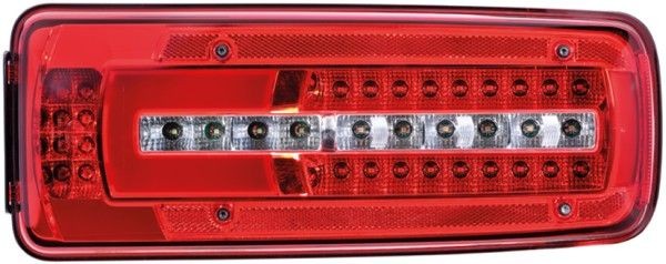 HELLA 2VD 012 381-251 Rear light Left, LED, black, 24V, Crystal clear, red, Rear Wiring, Electromagnetic Compatibility (EMC), with bolts/screws