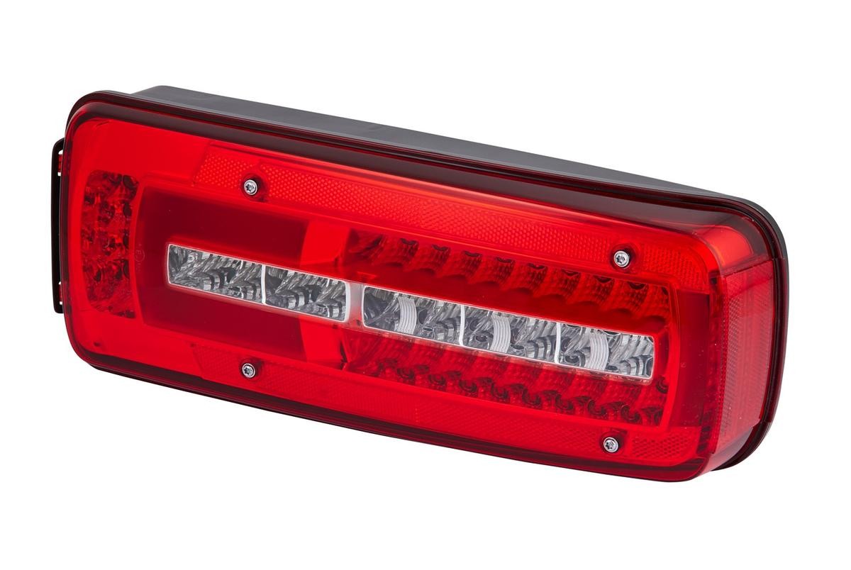 HELLA 2VP 012 381-321 Rear light Right, LED, black, 24V, Crystal clear, red, Side Connector, Electromagnetic Compatibility (EMC), with bolts/screws