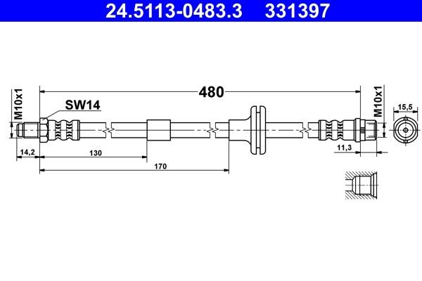 ATE 24.5113-0483.3 Brake hose 480 mm, M10x1