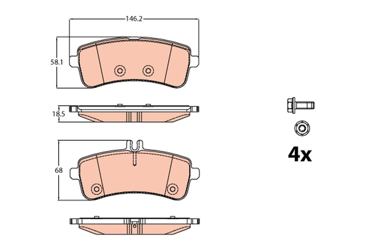 25163 TRW prepared for wear indicator, with brake caliper screws, with accessories Height: 58,1mm, Width: 146,2mm, Thickness: 18,5mm Brake pads GDB2079 buy