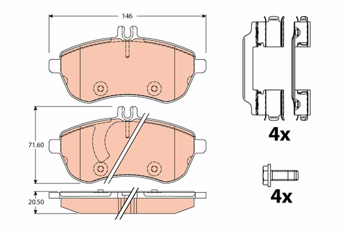 GDB2056 Set of brake pads GDB2056 TRW prepared for wear indicator, with accessories