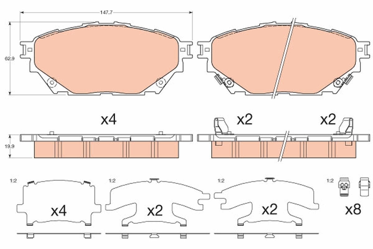 25749 TRW with acoustic wear warning Height: 61,5mm, Width: 144,5mm, Thickness: 19,5mm Brake pads GDB3611 buy