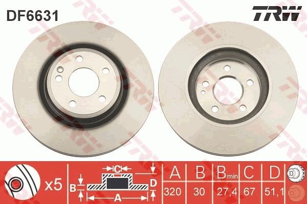 TRW DF6631 Brake disc 320x30mm, 5x112, Vented, Painted