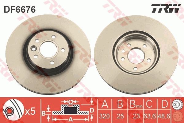 TRW DF6676S Brake disc 320x25mm, 5x108, Vented, Painted