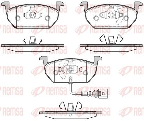 REMSA 1601.01 Brake pad set Front Axle, incl. wear warning contact, with adhesive film, with spring