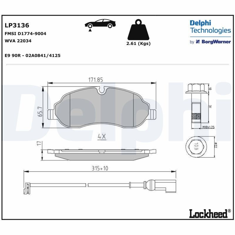 DELPHI LP3136 Brake pad set incl. wear warning contact, with anti-squeak plate, with accessories