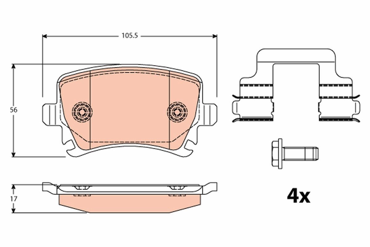23914 TRW not prepared for wear indicator, with brake caliper screws, with accessories Height: 56,0mm, Width: 105,5mm, Thickness: 17,0mm Brake pads GDB2083 buy