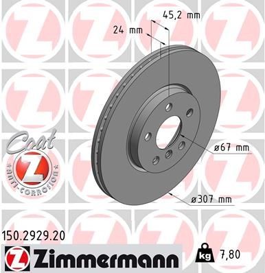 ZIMMERMANN 307x24mm, 6/5, 5x112, internally vented, Coated, High-carbon Ø: 307mm, Rim: 5-Hole, Brake Disc Thickness: 24mm Brake rotor 150.2929.20 buy