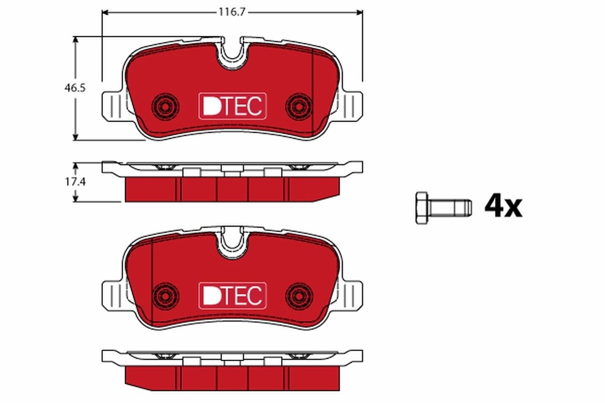 24192 TRW DTEC COTEC prepared for wear indicator, with brake caliper screws, with accessories Height: 46,5mm, Width: 116,7mm, Thickness: 17,4mm Brake pads GDB1632DTE buy