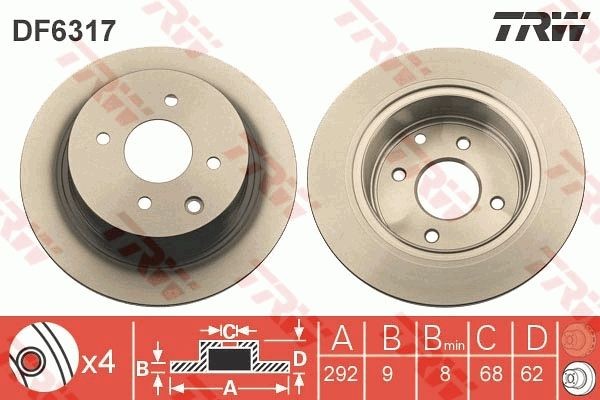 TRW DF6317 Brake disc 292x9mm, 4x114,3, solid, Painted