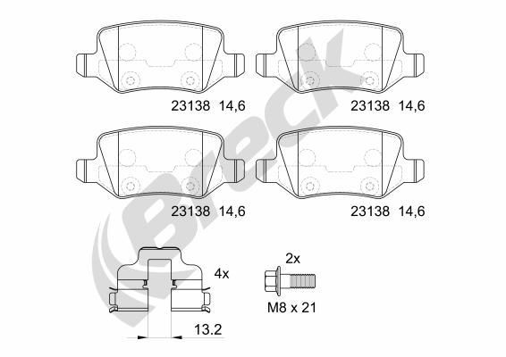 Brake pad BRECK not prepared for wear indicator, with accessories - 23138 00 704 00