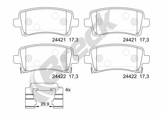 24421 00 704 20 BRECK Brake pad set SAAB with acoustic wear warning, with piston clip, with accessories