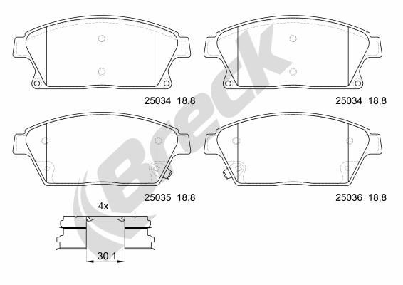 BRECK 25034 00 701 10 Brake pad set with acoustic wear warning