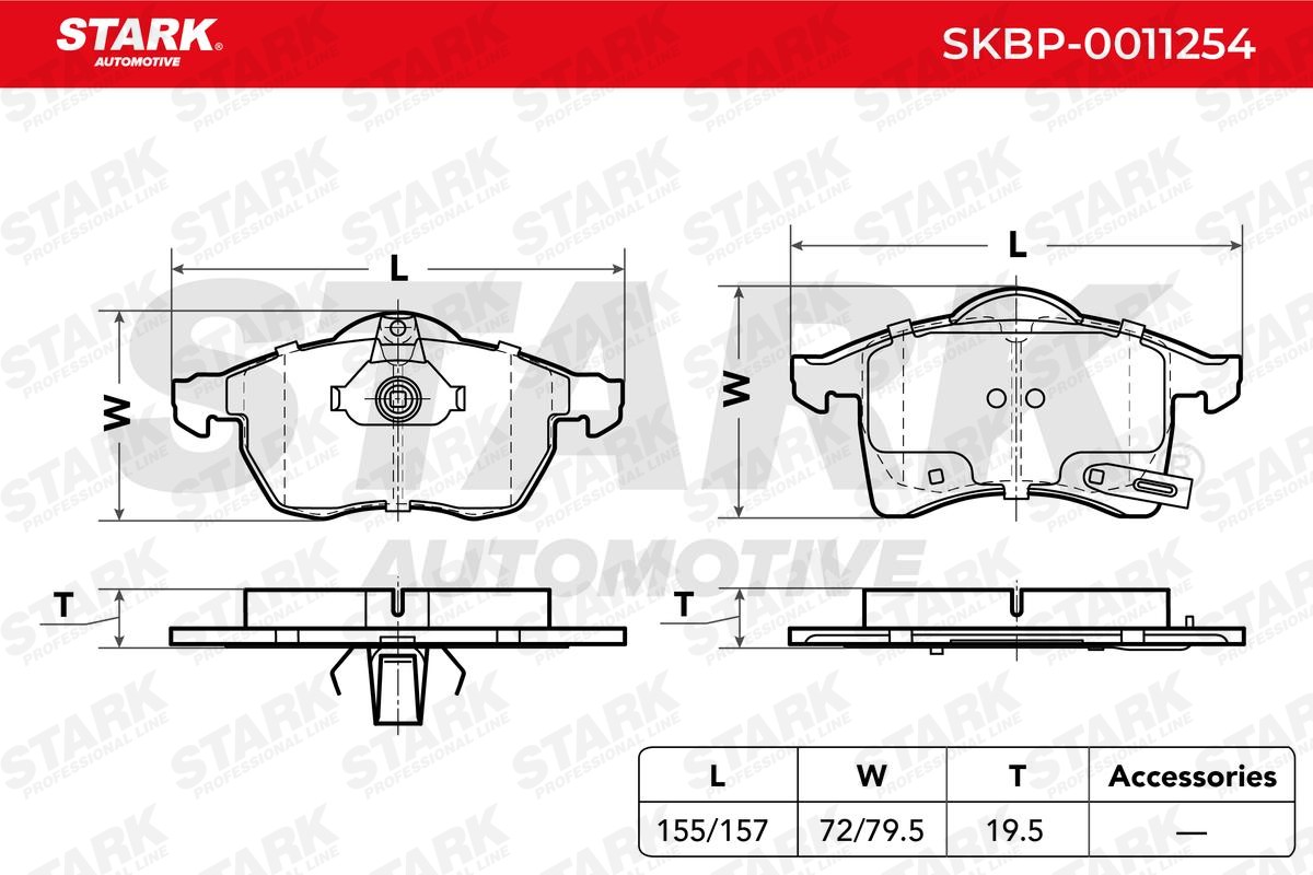 STARK SKBP-0011254 Disc pads Front Axle, Low-Metallic, with acoustic wear warning, with piston clip