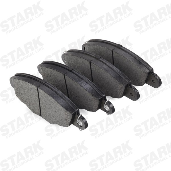 STARK SKBP-0011325 Disc pads Front Axle, incl. wear warning contact, with adhesive film, with bolts/screws, with accessories, with spring
