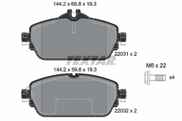 TEXTAR 2203102 Brake pad set prepared for wear indicator, with brake caliper screws