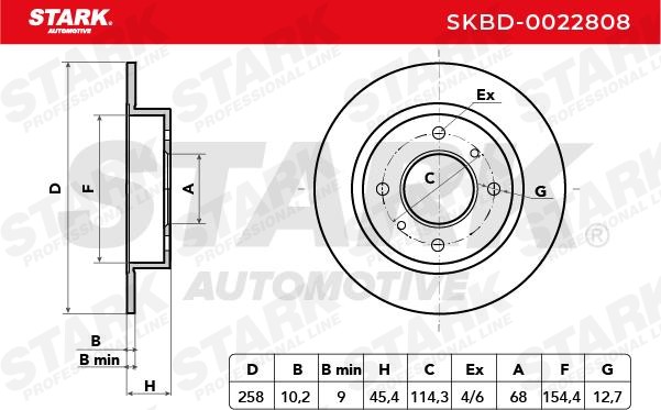 SKBD-0022808 Brake discs SKBD-0022808 STARK Rear Axle, 258x10mm, 04/06x114,3, solid