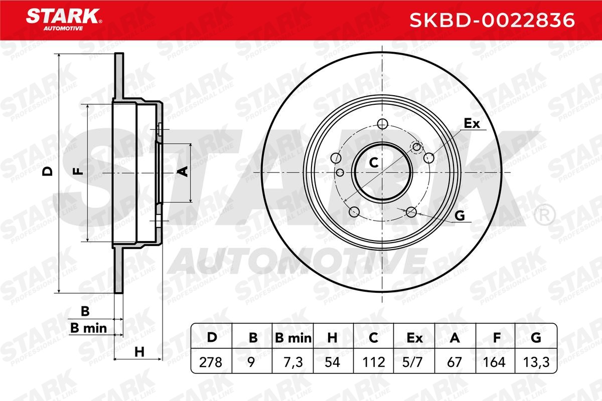 STARK SKBD-0022836 Brake rotor Rear Axle, 278x9mm, 05/07x112, solid, Uncoated