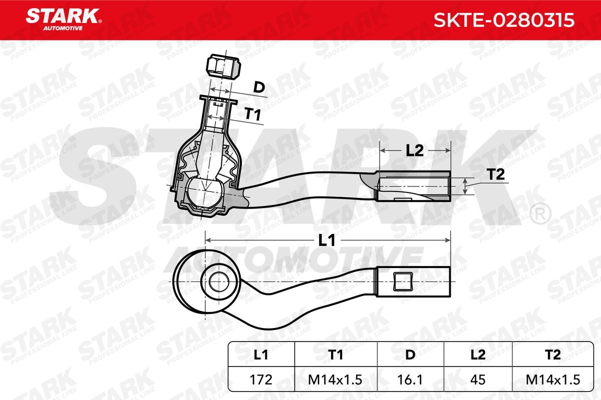 STARK SKTE-0280315 Track rod end Cone Size 16,1 mm, M14x1,5, Front Axle Left