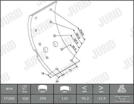 JURID 1728005380 Bremsbelagsatz, Trommelbremse für MERCEDES-BENZ LK/LN2 LKW in Original Qualität