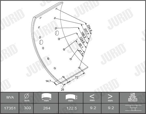 JURID Brake Lining Kit, drum brake 1735105460 suitable for MERCEDES-BENZ T2