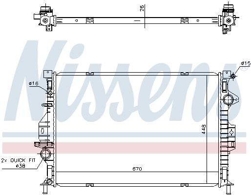69249 Radiator 69249 NISSENS Aluminium, 670 x 449 x 26 mm, with gaskets/seals, without expansion tank, without frame, Brazed cooling fins