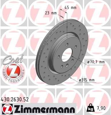 Original ZIMMERMANN Disc brake set 430.2630.52 for OPEL INSIGNIA