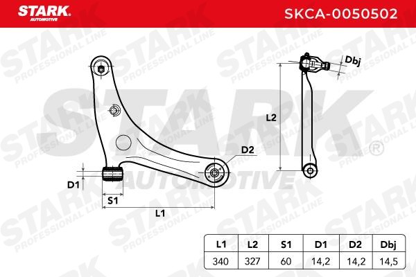 STARK SKCA-0050502 Suspension arm with accessories, Front Axle Right, Lower, Right, outer, Control Arm, Sheet Steel, Cone Size: 18 mm