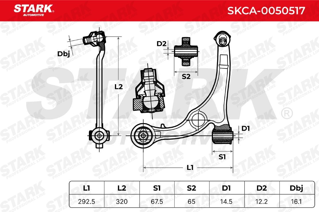 SKCA-0050517 Suspension wishbone arm SKCA-0050517 STARK Front Axle Left, Control Arm, Cast Iron, Cone Size: 17 mm
