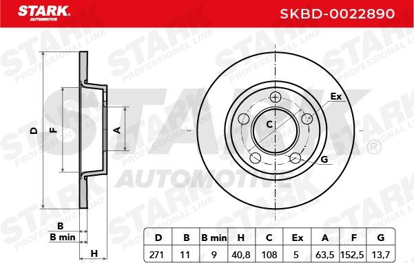 STARK SKBD-0022890 Brake rotor Rear Axle, 271x11mm, 05/05x108, solid