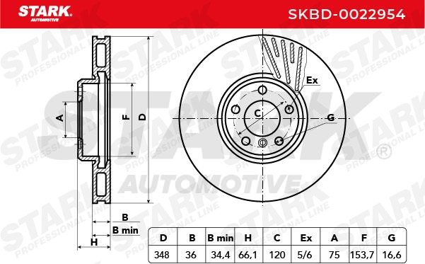 SKBD-0022954 Brake discs SKBD-0022954 STARK Front Axle Right, 348x36mm, 05/06x120, internally vented, two-part brake disc