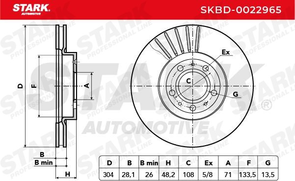 Disco de freno SKBD-0022965 STARK Eje delantero, 304x28mm, 5/8x108, ventilación interna, sin buje de rueda, sin perno de sujeción de rueda