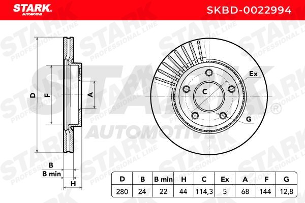 SKBD-0022994 Brake discs SKBD-0022994 STARK Front Axle, 280,0x24mm, 05/05x114,3, internally vented