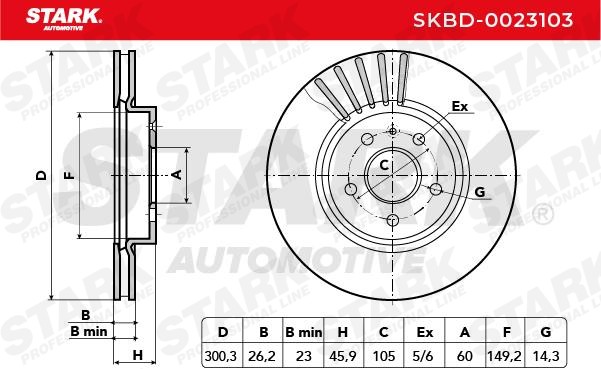 SKBD-0023103 Brake discs SKBD-0023103 STARK Front Axle, 300,0x26mm, 05/06x105, internally vented