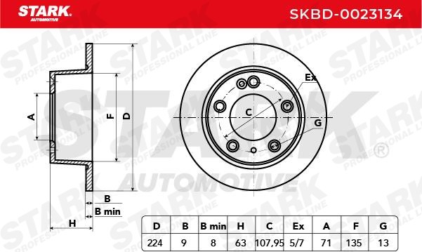 SKBD-0023134 Brake discs SKBD-0023134 STARK Rear Axle, 224,0x9mm, 5/7x107,95, solid