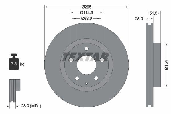 TEXTAR PRO 92267603 Brake disc 295x25mm, 05/06x114,3, internally vented, Coated