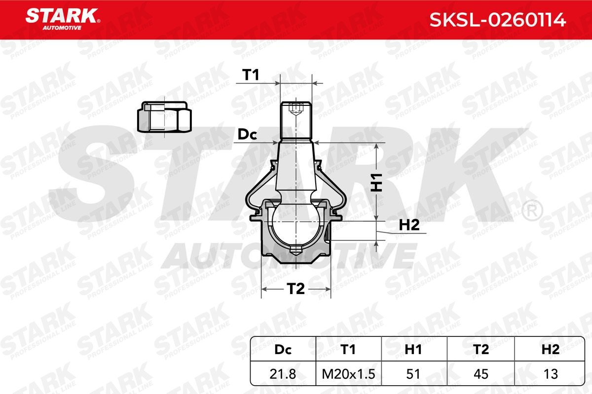 SKSL-0260114 Suspension ball joint SKSL-0260114 STARK Front axle both sides, 21,8mm, 62mm