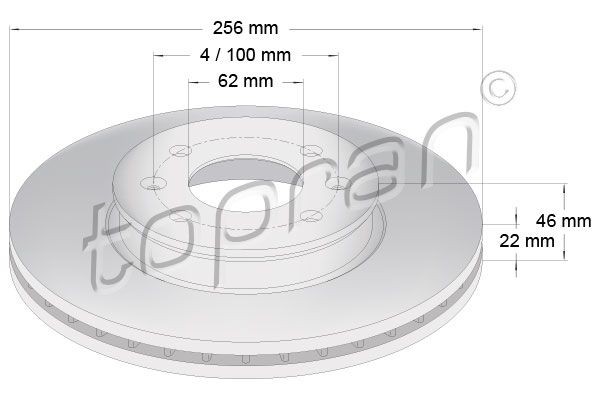820 260 001 TOPRAN Front Axle, 256x22mm, 4x100, Vented, Coated Ø: 256mm, Rim: 4-Hole, Brake Disc Thickness: 22mm Brake rotor 820 260 buy