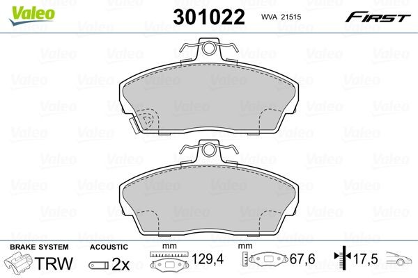 301022 VALEO Brake pad set HONDA FIRST, Front Axle, incl. wear warning contact, without anti-squeak plate