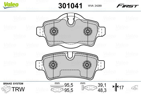 VALEO 301041 Brake pad set FIRST, Rear Axle, excl. wear warning contact, with anti-squeak plate