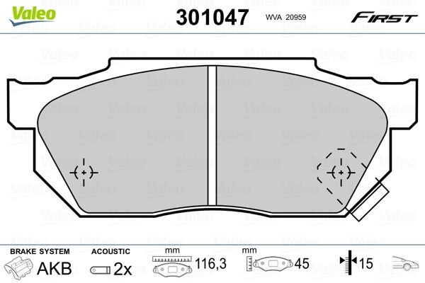 Original VALEO Brake pad kit 301047 for HONDA CRX