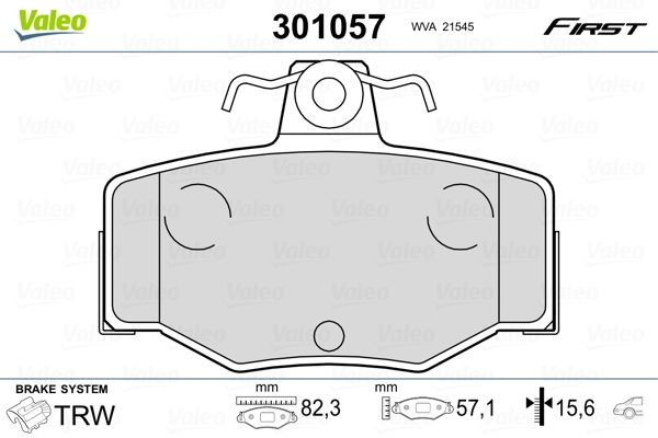 VALEO 301057 Brake pad set FIRST, Rear Axle, excl. wear warning contact, with anti-squeak plate